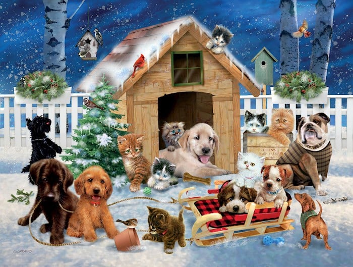 Crown Point Graphics 376252 Soft Touch Jigsaw Puzzle - Winter Pets with Poster - 500 Piece