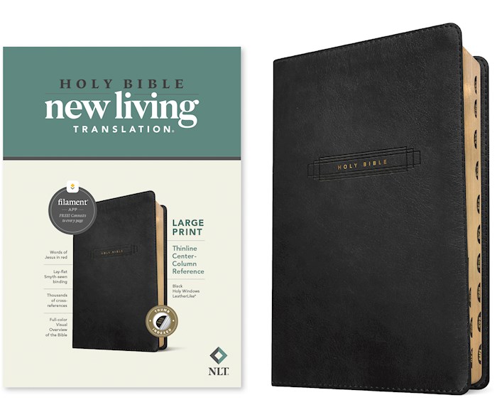 367848 NLT Large Print Thinline Center - Column Reference Filament Enable Bible - Black Holy Windows Leather Like Indexed