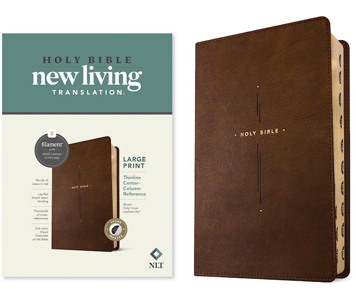 367850 NLT Large Print Thinline Center - Column Reference Filament Enable Bible - Brown Holy Cross Leather Like Indexed