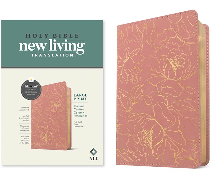 367855 NLT Large Print Thinline Center - Column Reference Filament Enable Bible - Pink Gold Floral Leather Like