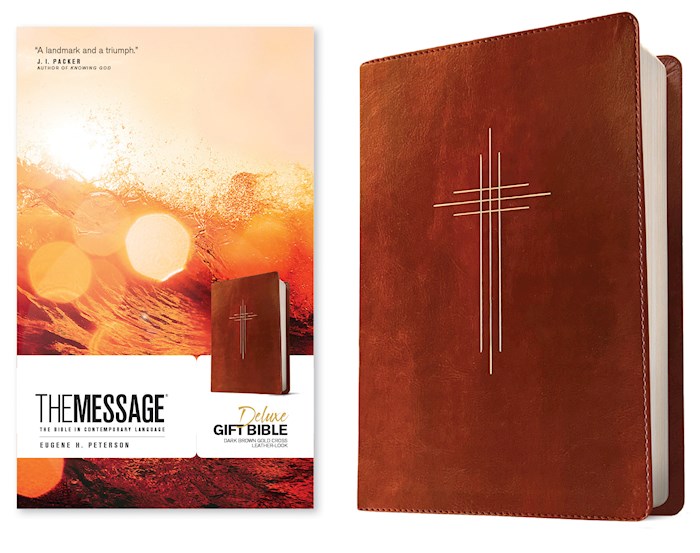 367935 The Message Deluxe Gift Bible, Dark Brown Gold Cross Leather