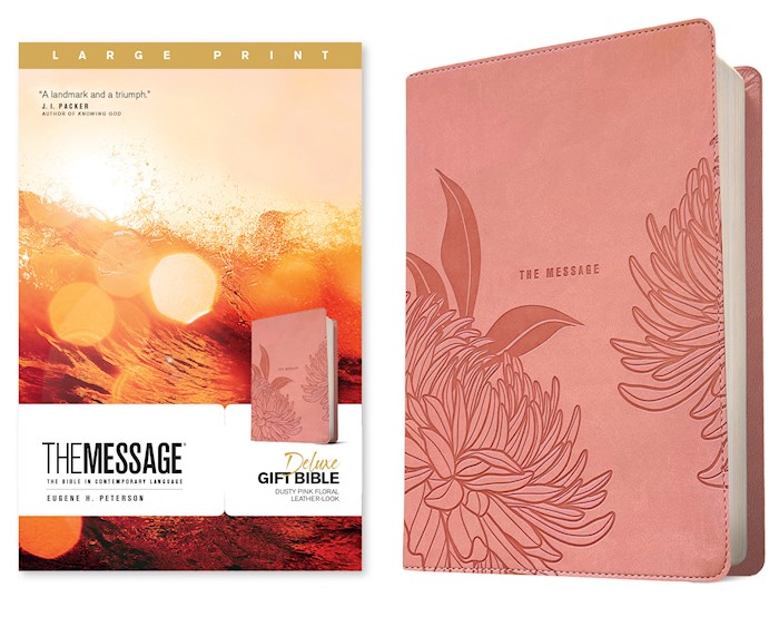 367936 The Message Deluxe Gift Large Print Bible, Dusty Pink Floral Leather
