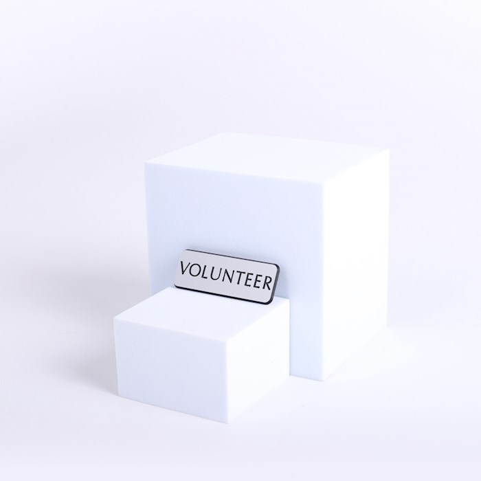 408174 Magnetic Back Volunteer Contemporary decal, Silver & Black