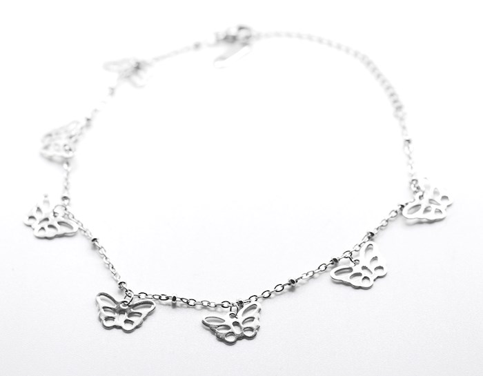 Butterfly Anklet - Silver - Adjustable - Metal Design