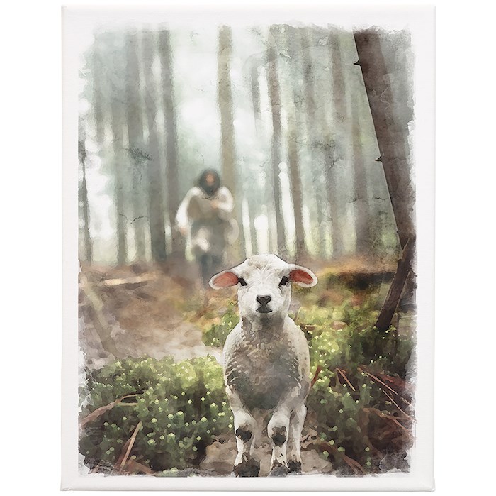 470524 Wrapped Canvas - Jesus Rescuing Lamb - 12 x 9 in.