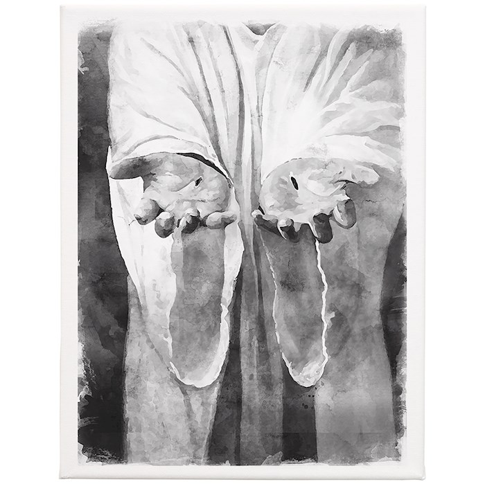 470548 Wrapped Canvas - Black & White Jesus Hands - 12 x 9 in.
