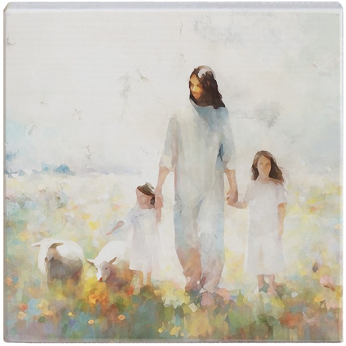 470556 Small Talking Square - Jesus Children Art - 5.25 x 5.25 in.