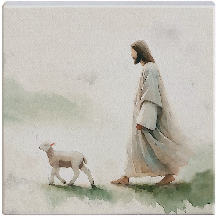470557 Small Talking Square - Jesus Walking Lamb - 5.25 x 5.25 in.