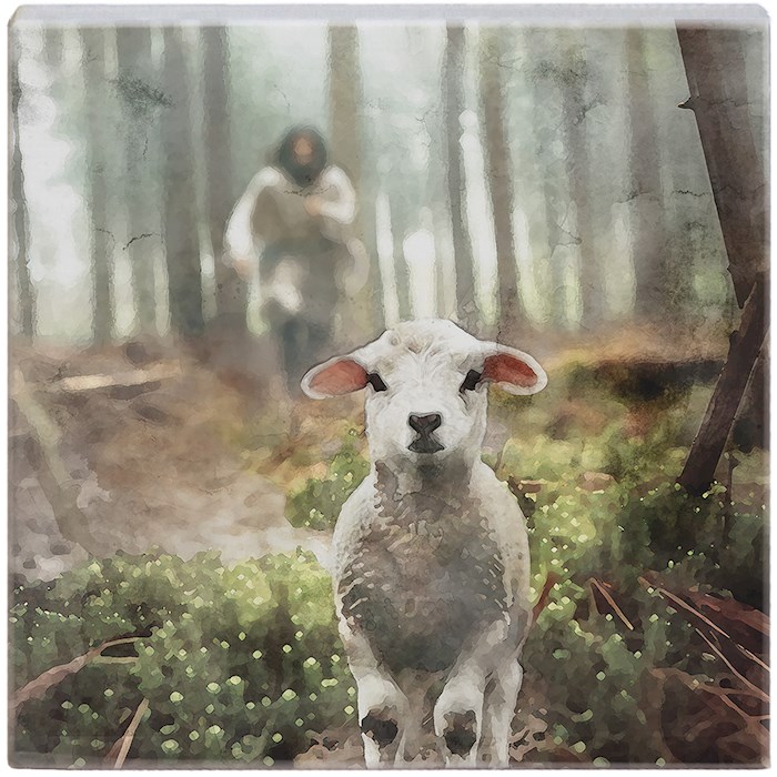 470558 Small Talking Square - Jesus Rescuing Lamb - 5.25 x 5.25 in.