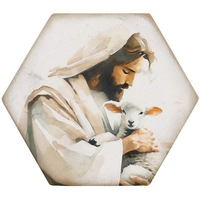 470576 Coaster - Honeycomb - Jesus Holding Lamb - 4.5 x 3.785 in.