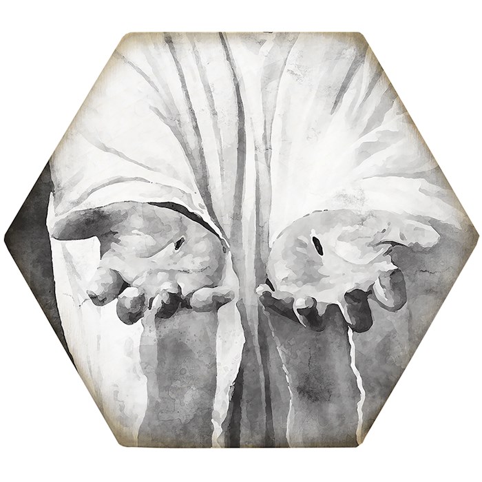 470577 Coaster - Honeycomb - Black & White Jesus Hands - 4.5 x 3.785 in.
