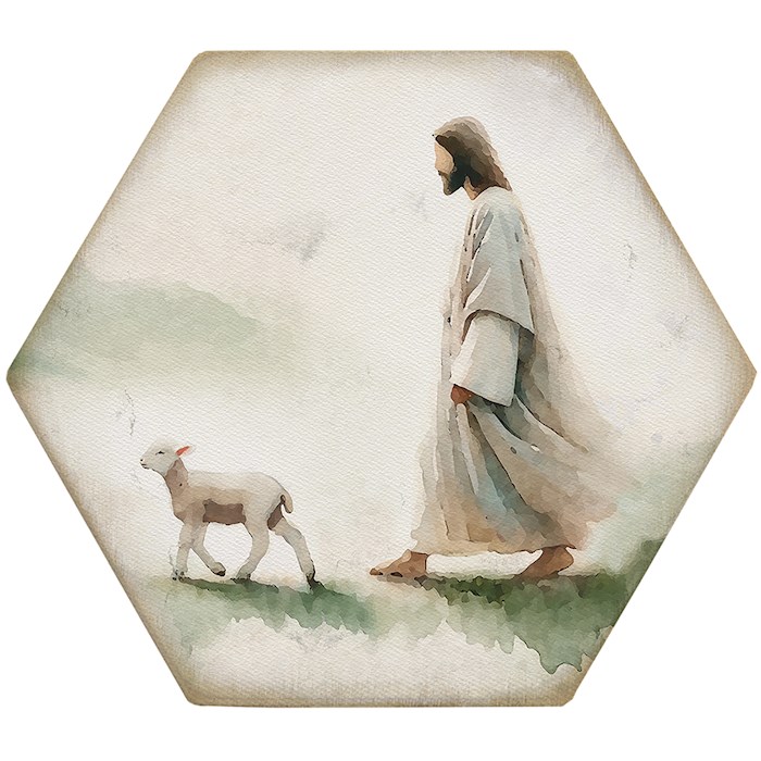 47057X Coaster - Honeycomb - Jesus Walking Lamb - 4.5 x 3.785 in.