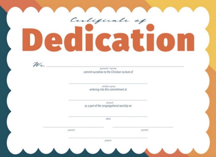 470605 Dedication Certificate - 8.5 x 11 in. - Pack of 6
