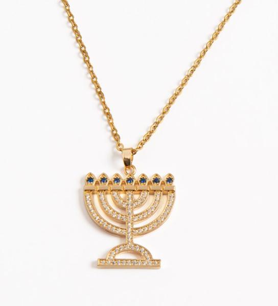 Menorah Necklace - Radiant Gold Plated - 22 in. Chain - Elegant Design