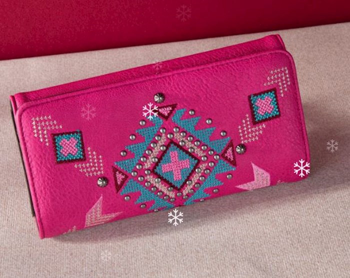 452772 Aztec Cross Wallet, Hot Pink