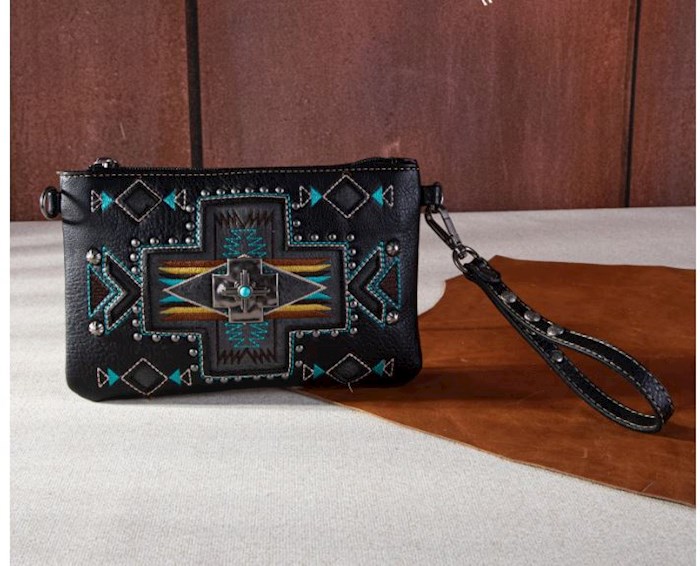 452759 Aztec Cross Wristlet & Crossbody Bag, Black