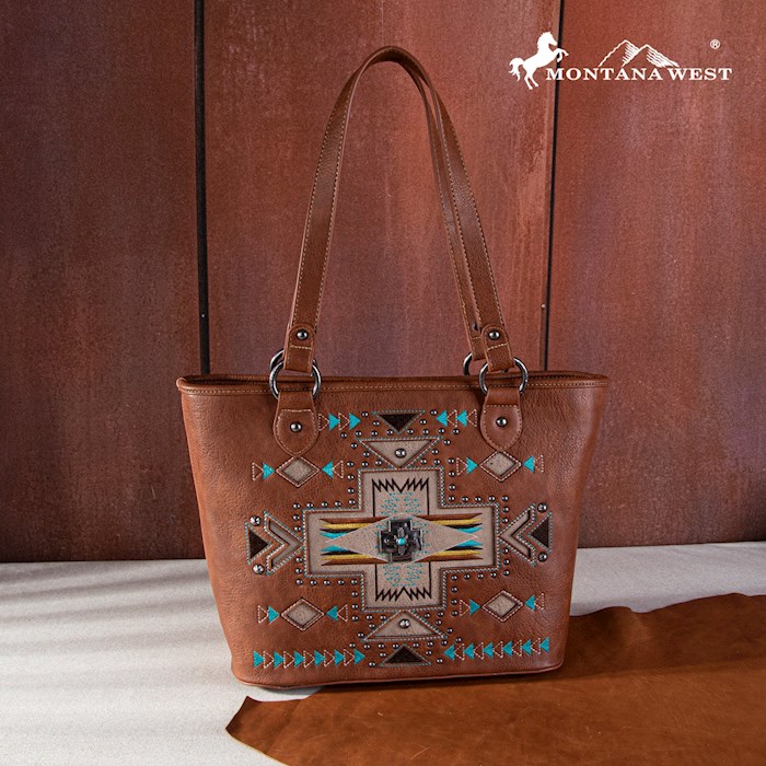 479537 Aztec Cross Concealed Carry Tote, Brown
