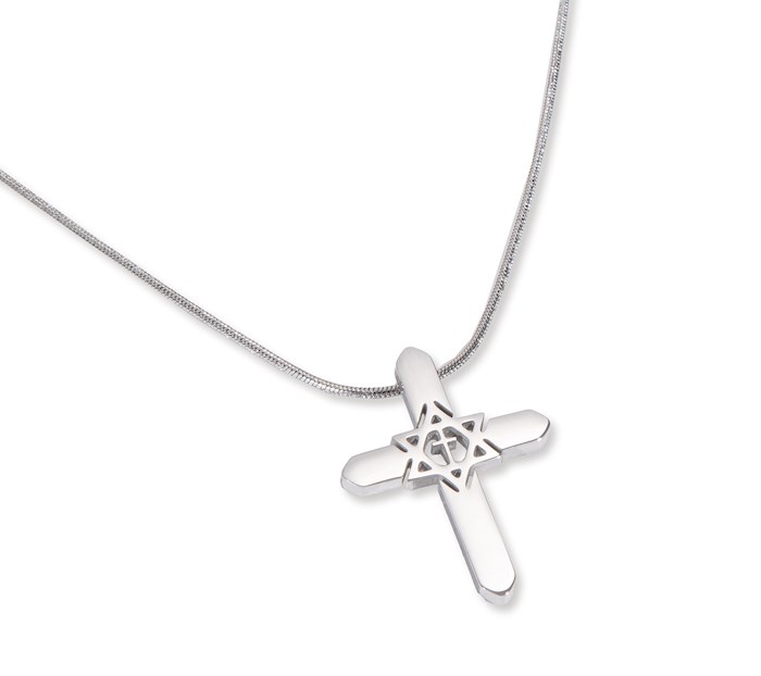 479292 Necklace - Cross & Star Of David - Stainless Steel Silver Plated - No.95107