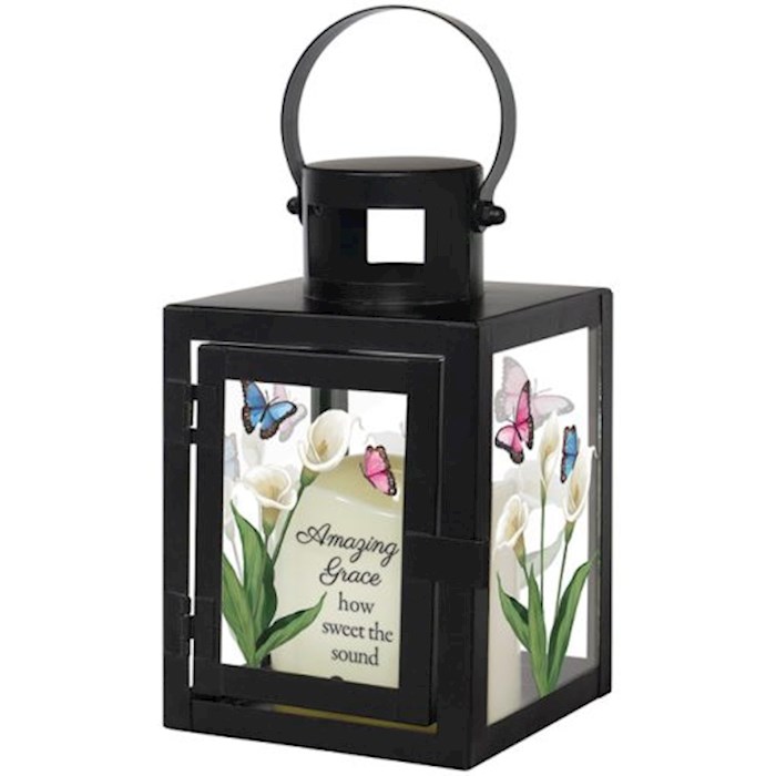 233293 Lantern with Flameless LED Candle & Timer - Amazing Grace - 4 x 9.5 x 4 in.