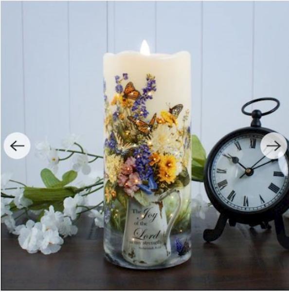 Glow Decor 479469 Candle - Fiber Optic LED - Butterflies & The Joy of The Lord - 7 in. - No.LC2503