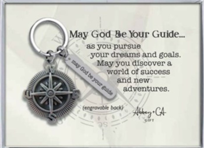 463096 May God Be Your Guide Compass Key Ring - Pewter & Boxed