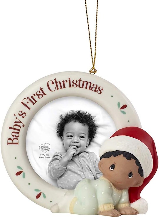 41416X Ornament - Babys First Christmas with Frame - Dark Skin - 4 in.