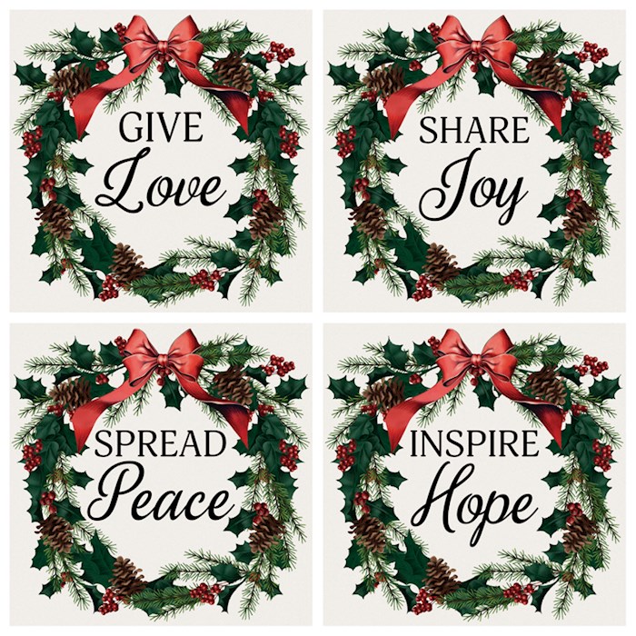 455096 Square House Coasters - Wreath - Set of 4