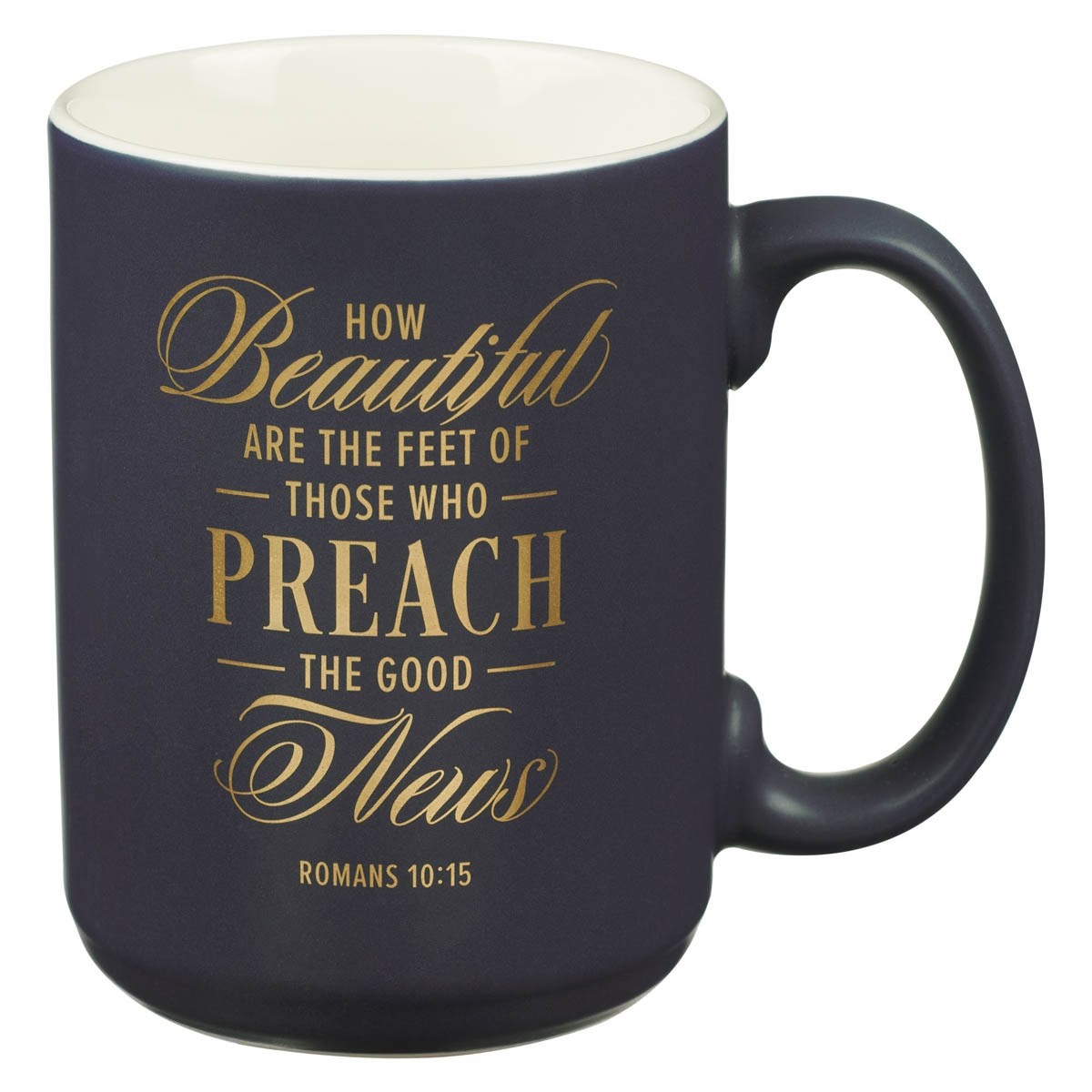 Picture of Christian Art Gifts 380573 Mug - Preach Good  s Pastor - Romans 10-15 - Navy