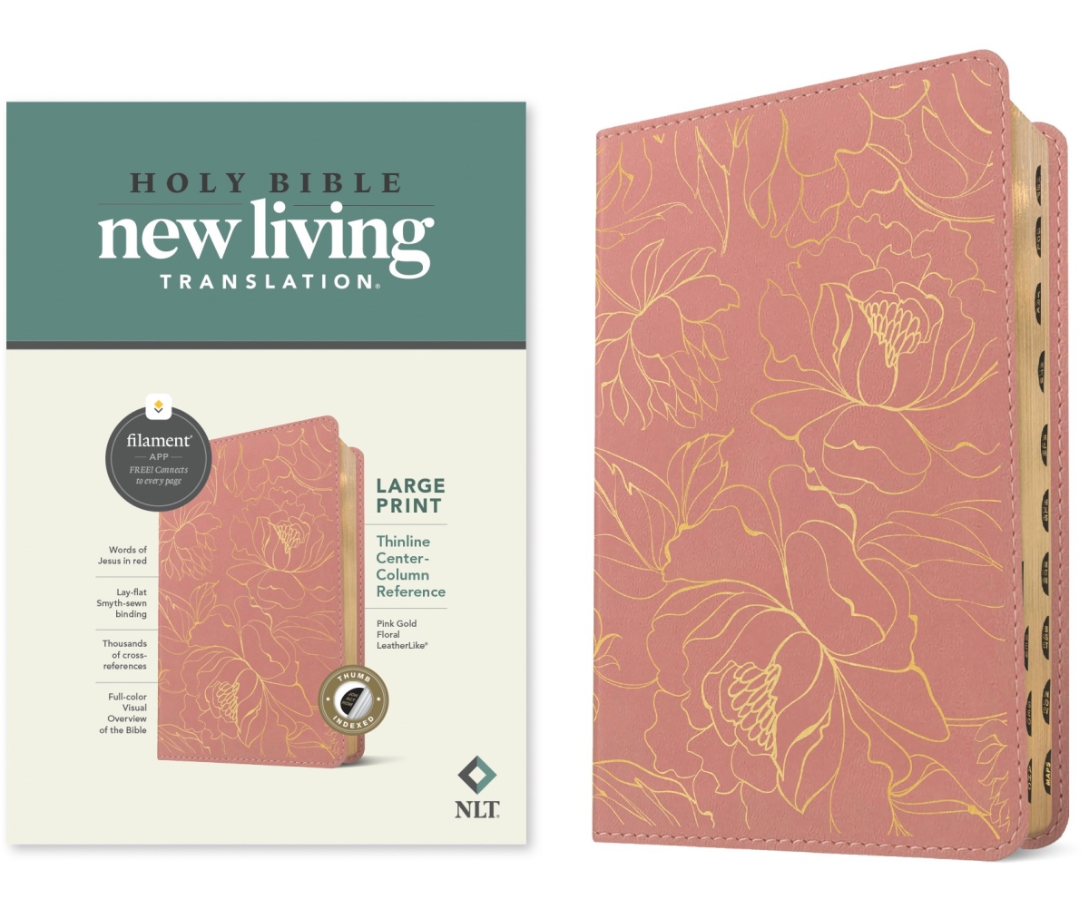 367852 NLT Large Print Thinline Center-Column Reference Bible, Filament Enabled-Pink Gold Floral Leatherlike Indexed