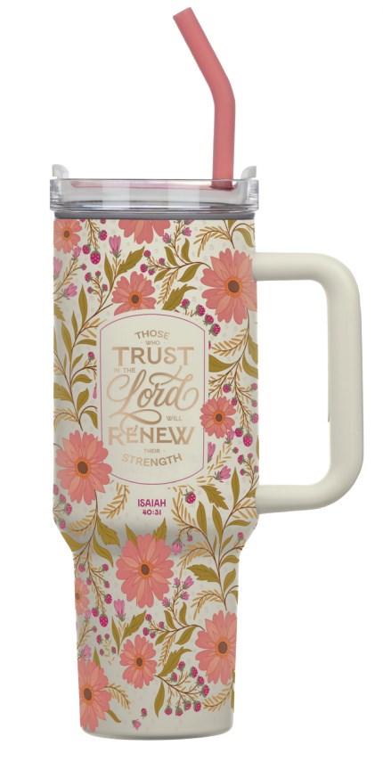 Picture of Christian Art Gifts 754094 Stainless Steel Coral Floral Those Who Trust in The Lord Isa. 40-31 Tumbler