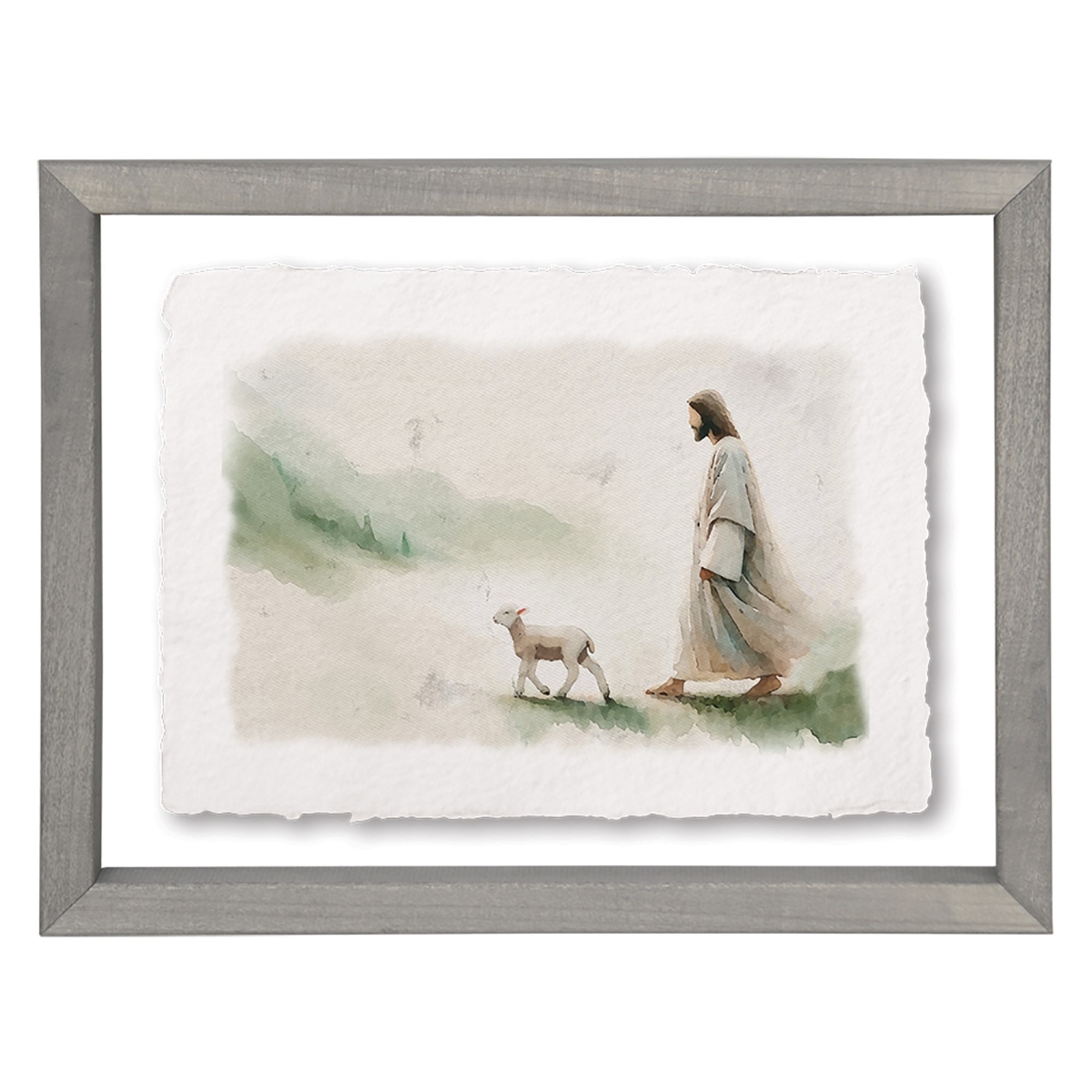 470512 Rectangle Floating Art - Jesus Walking Lamb - 11 x 14 in.