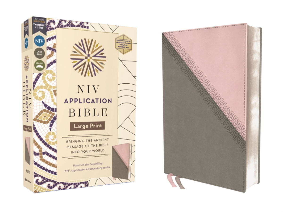 373657 NIV Application Large Print Bible - Comfort Print - Pink & Gray Leather Soft
