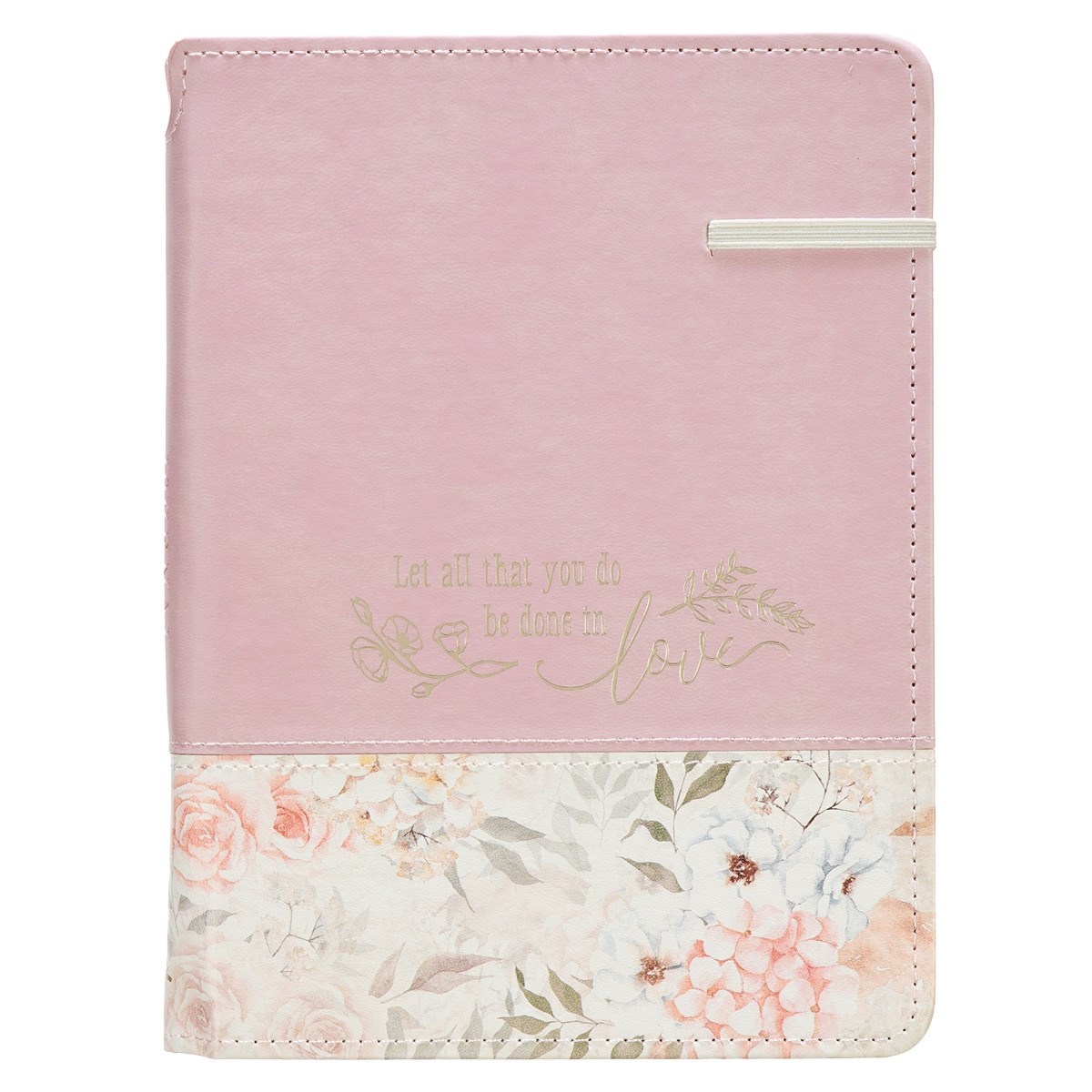 275654 Journal Classic with Elastic & Pen Holder Love 1 Cor 16-14 Book