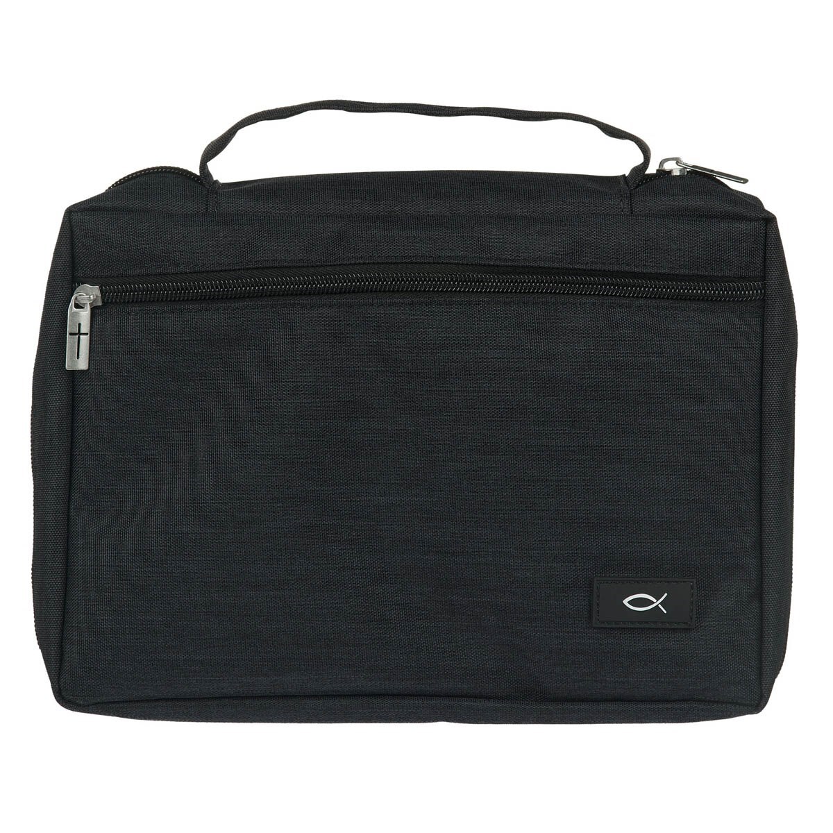 405915 Bible Cover - Poly Canvas Value with Ichthus - Jet Black - Large
