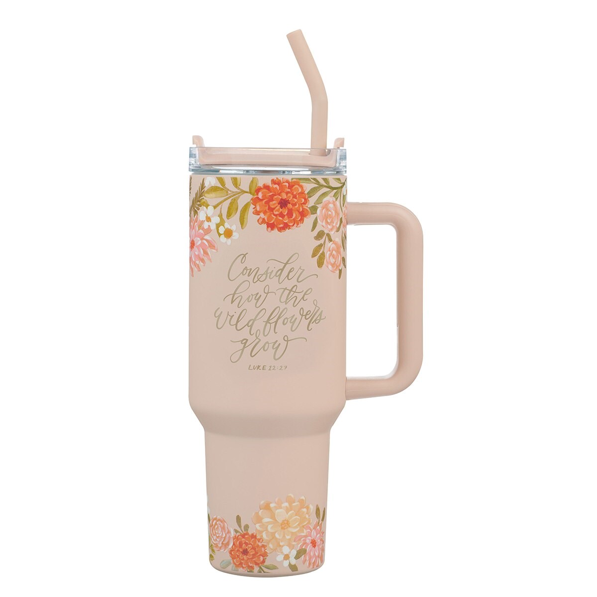 Picture of Christian Art Gifts 472185 Travel Mug - Consider The Wildflower with Straw - 40 oz - Stainless Steel
