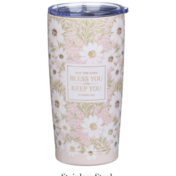 Picture of Christian Art Gifts 754097 Stainless Steel Pink Floral Tumbler - The Lord Bless You & Keep You, Numbers 6-24