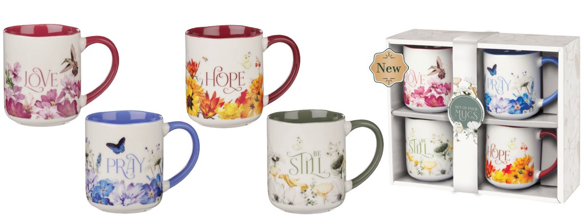 Picture of Christian Art Gifts 754065 Love Hope Pray Be Still Mug Set - 4 Piece
