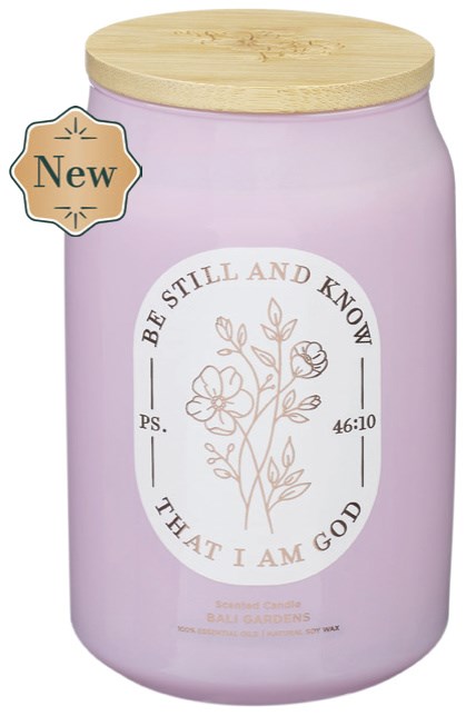 745670 Be Still & Know That I Am God & Bali Gardens Scent in Glass Jar Candle with Bamboo Lid - Psalm 46-10