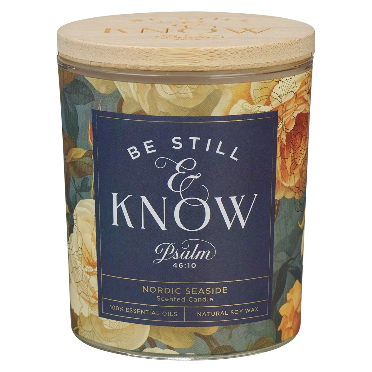 368444 Candle - Be Still - Psalm 46-10 - 4.5 oz - Glass with Bamboo Lid