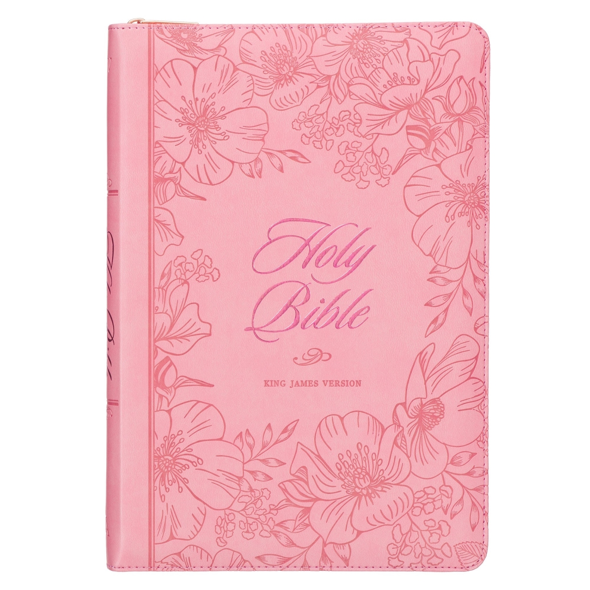 275668 KJV Large Print Thinline Indexed with Zipper Bible - Sunrise Pink Faux Leather