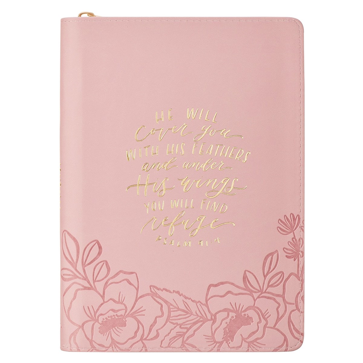 348530 Classic Journal with Zip - He Will Cover You Ps. 91-4 - Pink
