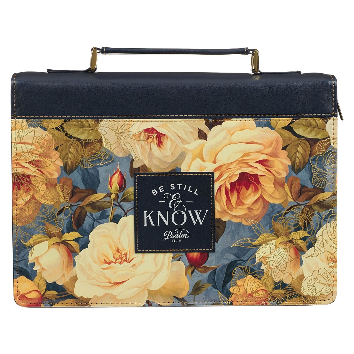 368403 Bible Cover - Fashion - Be Still Ps. 46-10 - Navy - Medium