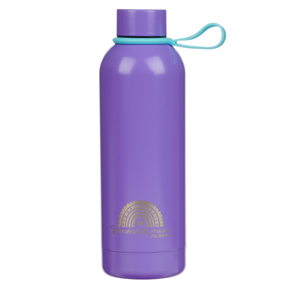 Picture of Christian Art Gifts 368505 Water Bottle - Stainless Steel - Wonderfully Made Ps. 139-14 - Purple Stickers