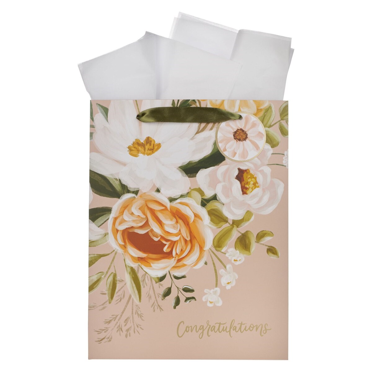 368588 Gift Bag - Large Portrait - Congratulations - Neutral Floral