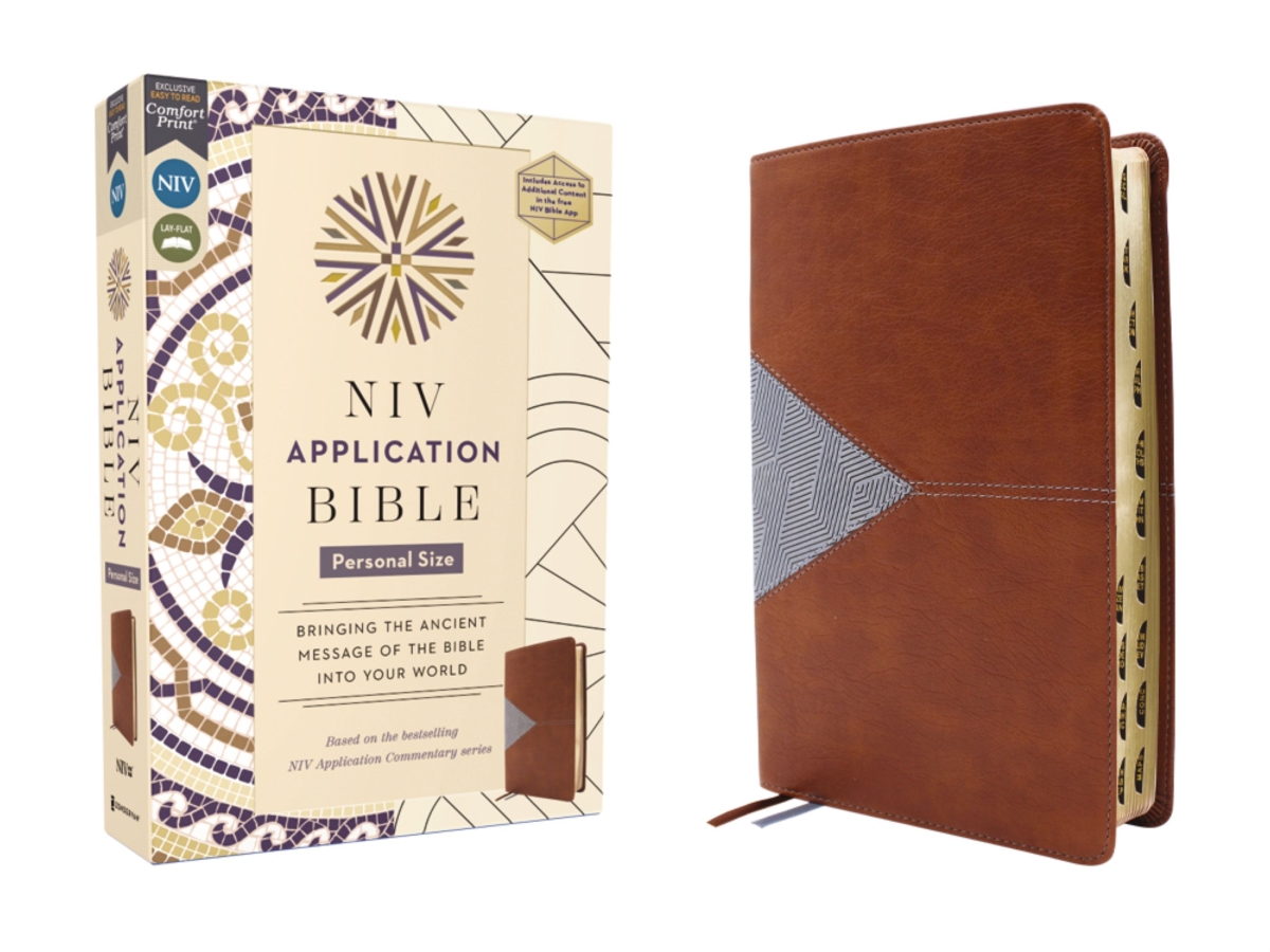 373666 NIV Application Personal Size Comfort Print Bible - Brown & Blue Leathersoft Indexed