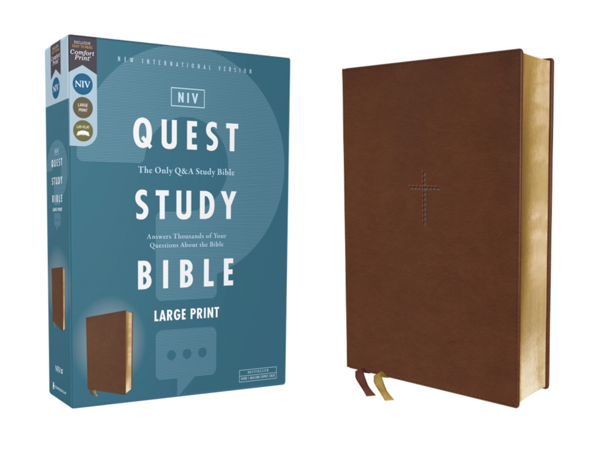 369994 NIV Quest Study Large Comfort Print Bible - Brown Leathersoft