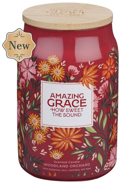 745683 Amazing Grace, How Sweet & Woodland Orchard Scent in Glass Jar Candle with Bamboo Lid