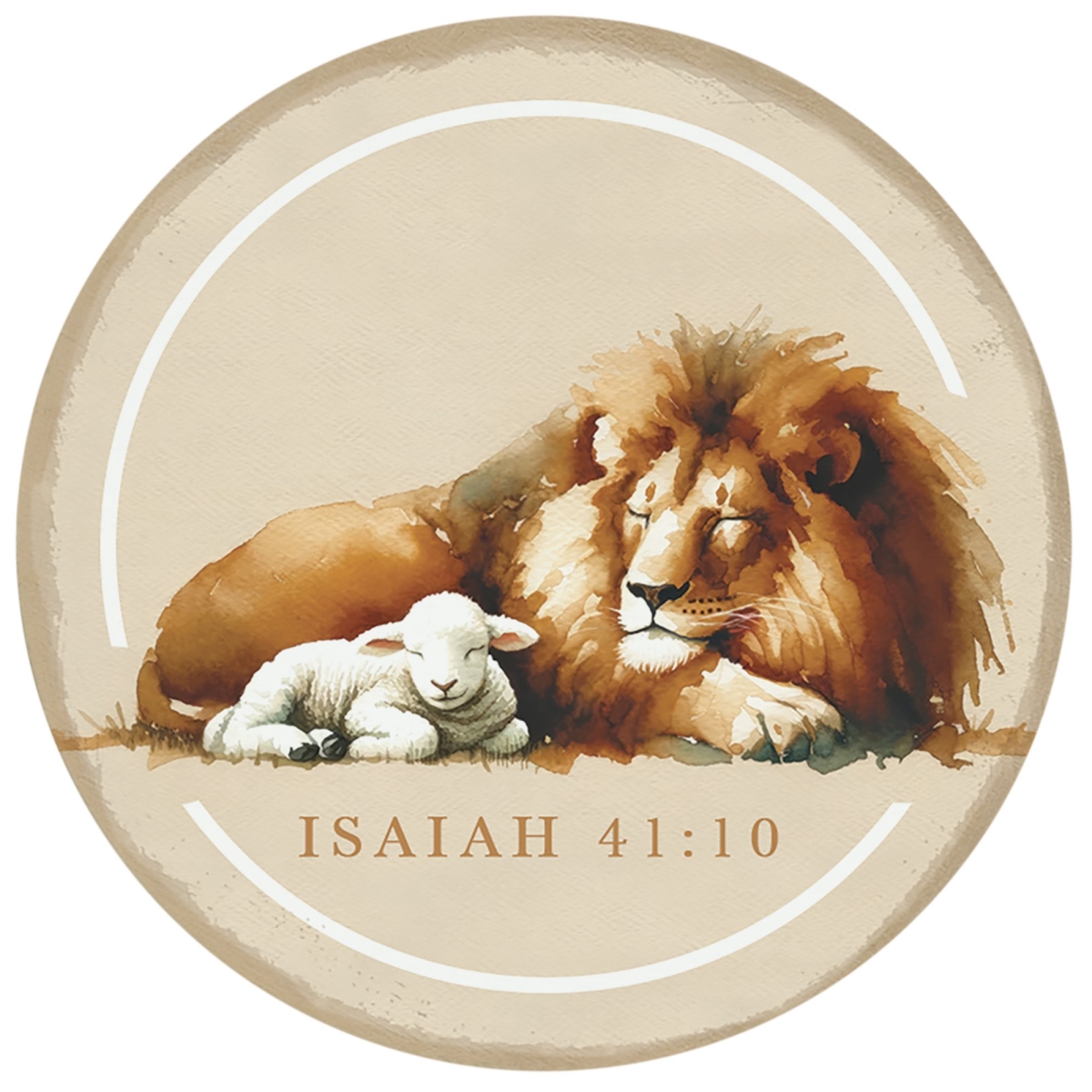 471354 2.5 in Round Lion Lamb Isaiah 41-10 Magnet