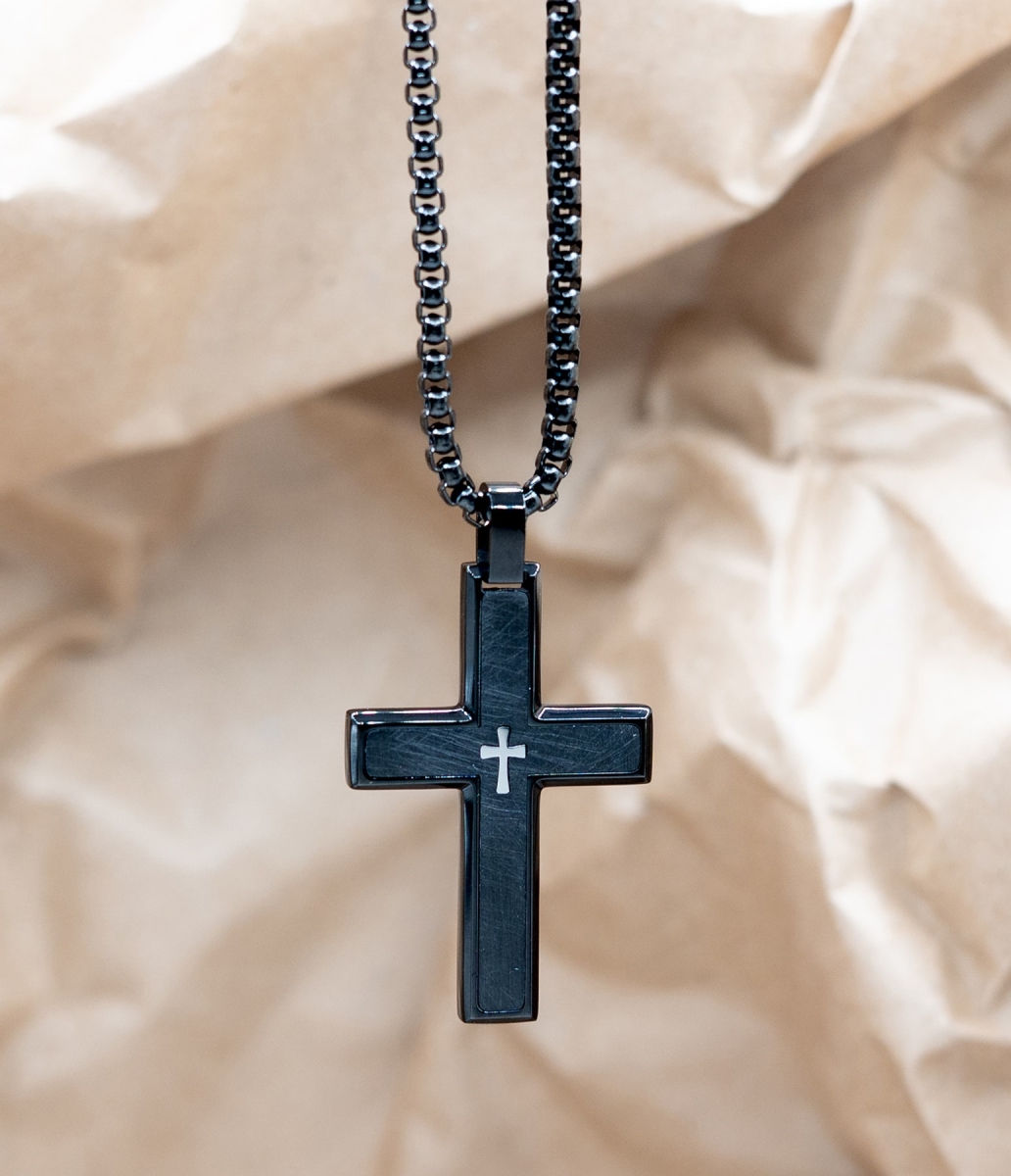 James Lawrence 696510 Eden Merry Cross-Brushed Necklace, Black & Silver