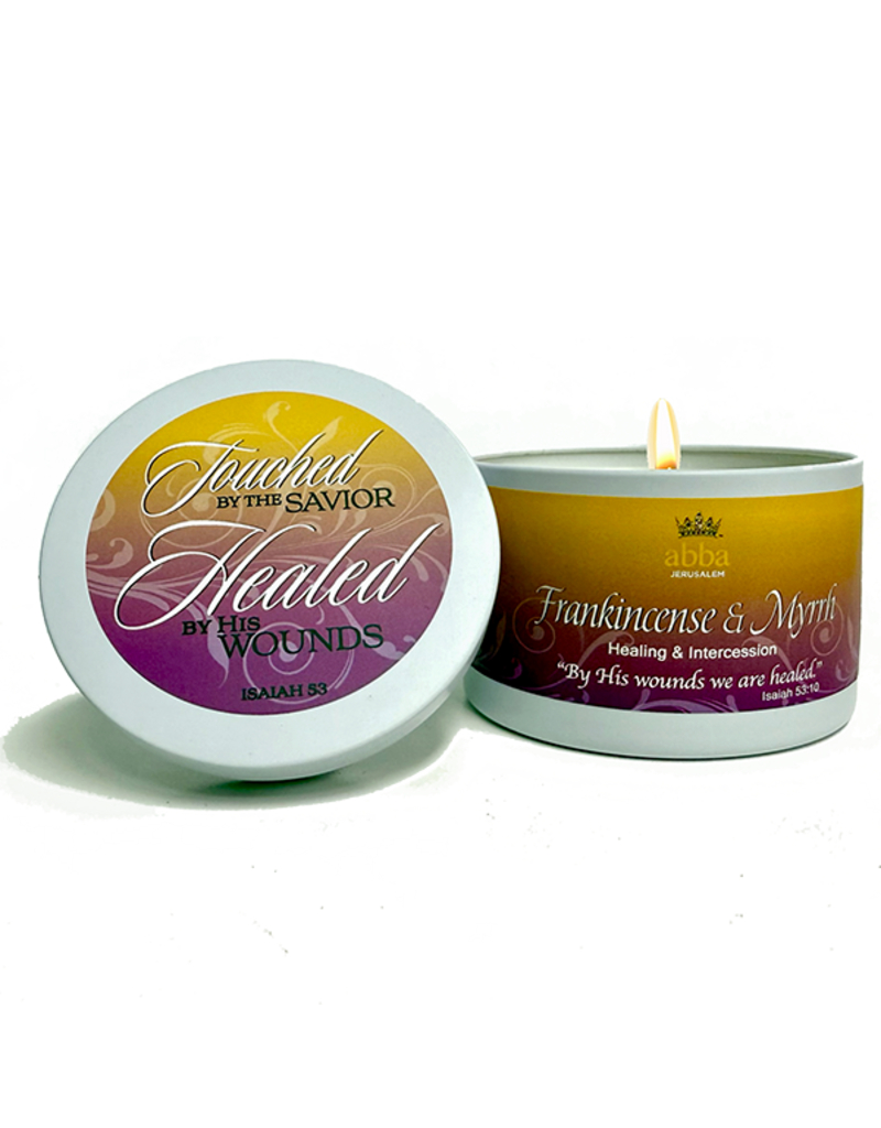 715560 Candle - Frankincense & Myrrh with Scripture White Tin - 8 oz